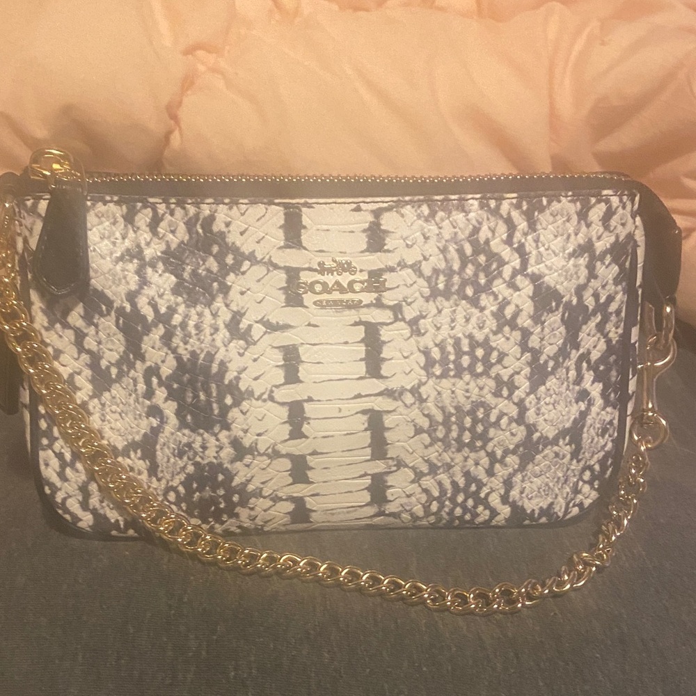 Coach, leather, black, and white Snake Print Women's Bag with Gold ChainNWOT